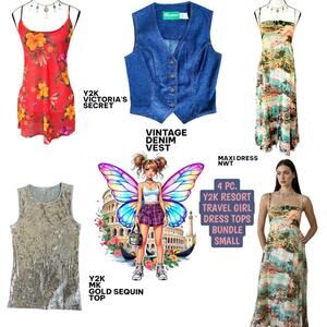 Y2K VTG. RESORT VACATION READY‎ TRAVEL GIRL TOPS DRESS BUNDLE SMALL BUNDLE #12